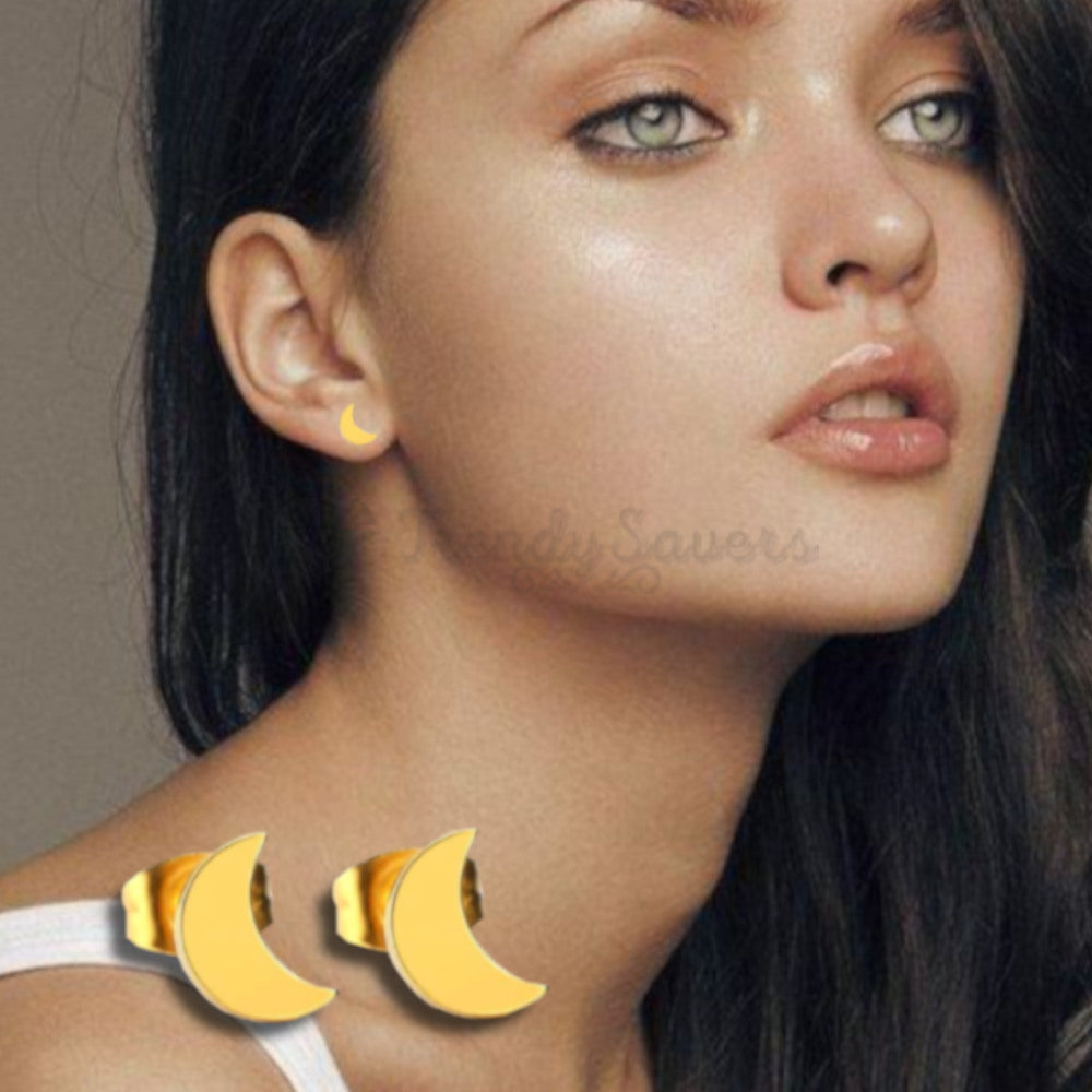 Hypoallergenic Stainless Steel Gold Lovely Moon Ear Stud Fashion Trend Earrings