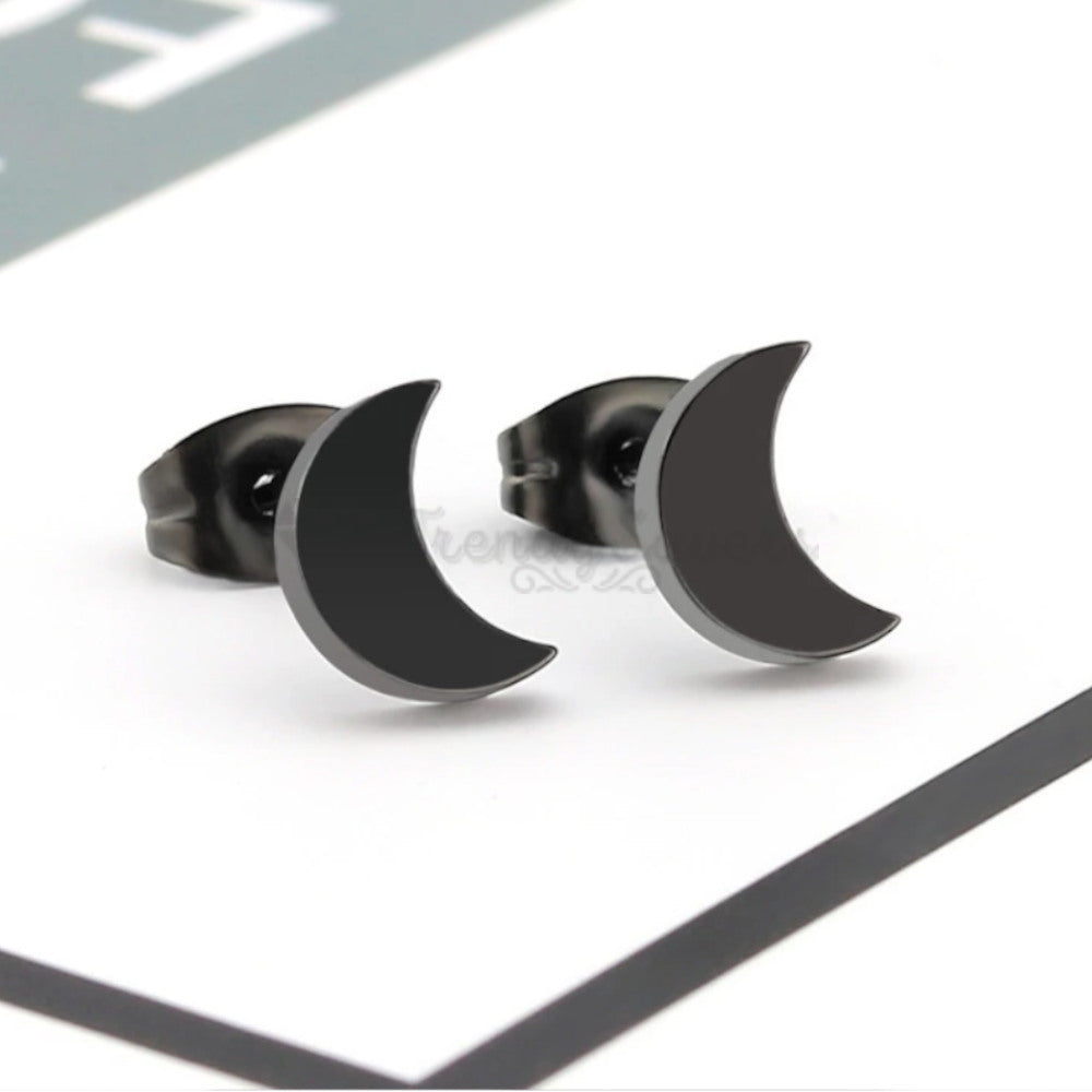 Hypoallergenic Stainless Steel Black Lovely Moon Ear Stud Fashion Trend Earrings