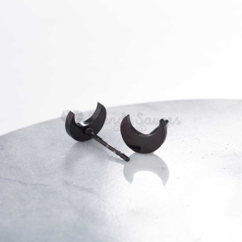 Hypoallergenic Stainless Steel Black Lovely Moon Ear Stud Fashion Trend Earrings