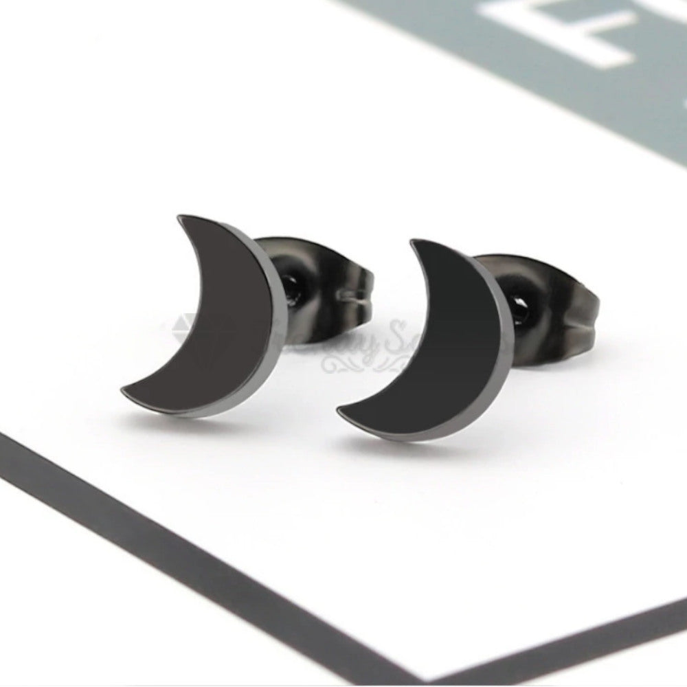 Hypoallergenic Stainless Steel Black Lovely Moon Ear Stud Fashion Trend Earrings
