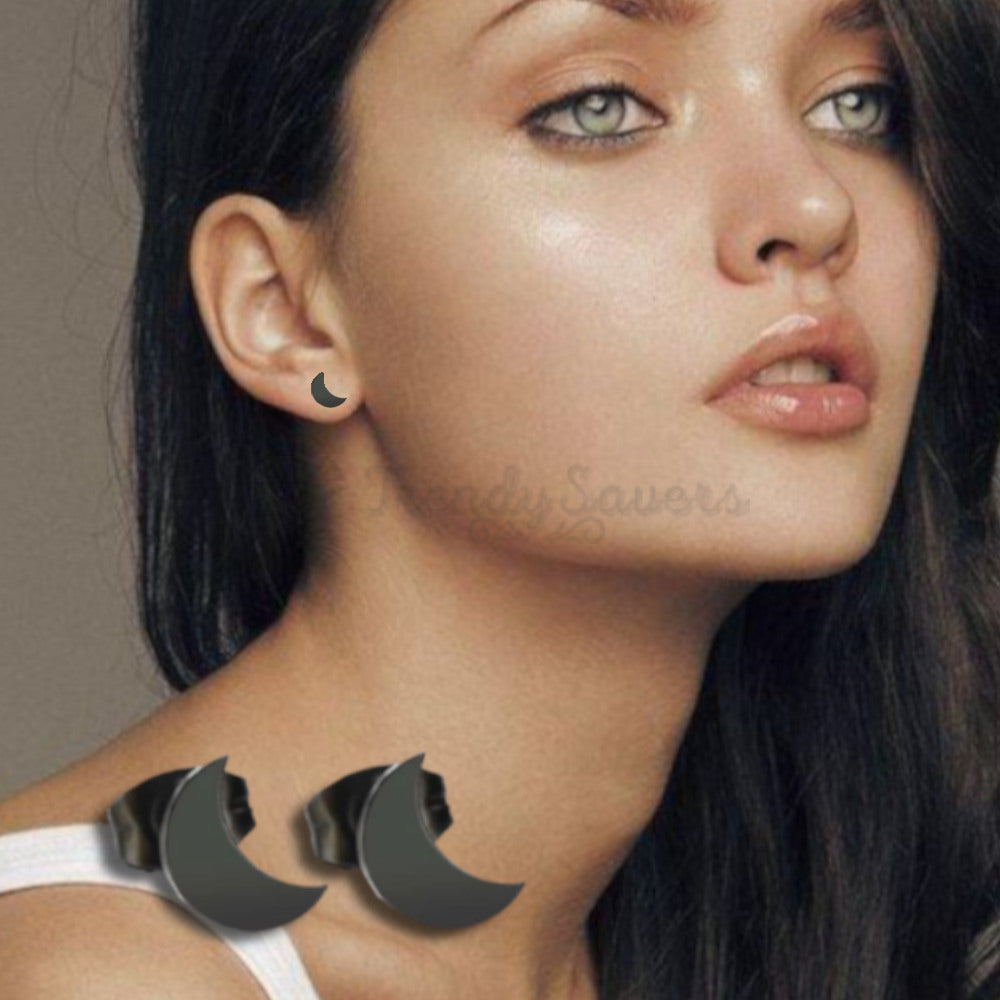 Hypoallergenic Stainless Steel Black Lovely Moon Ear Stud Fashion Trend Earrings