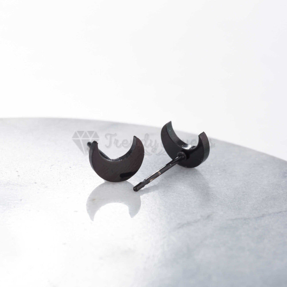 Hypoallergenic Stainless Steel Black Lovely Moon Ear Stud Fashion Trend Earrings