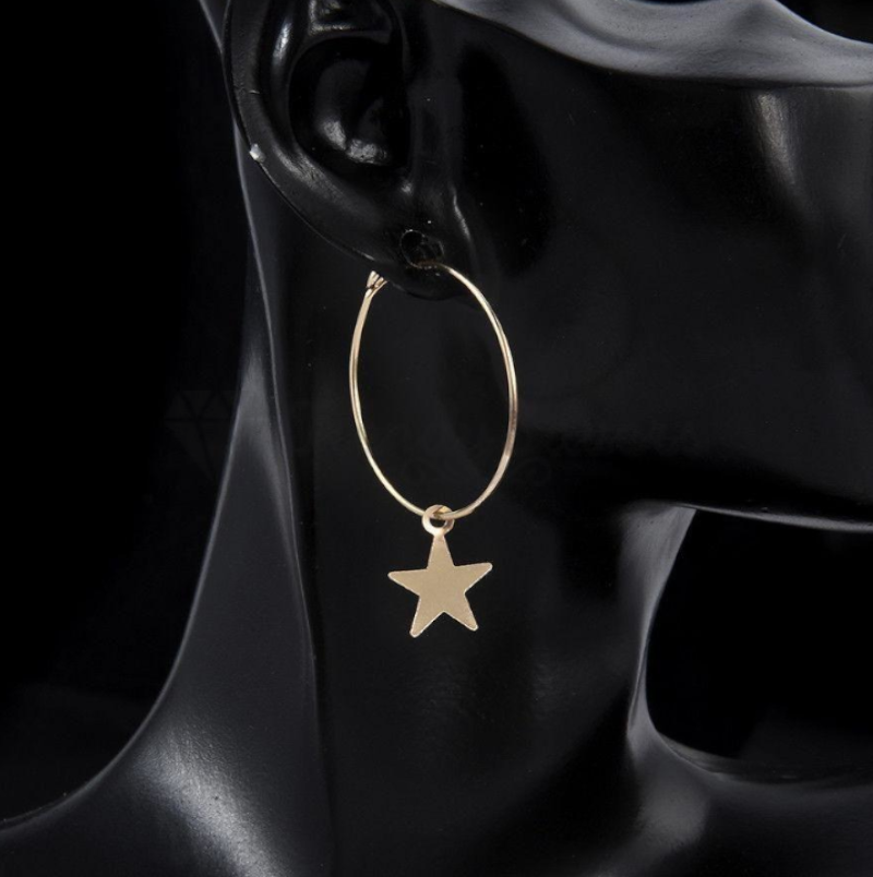 Small Star Round Shape Hoop Stud Gold Dangle Drop Earrings Womens Jewellery Gift