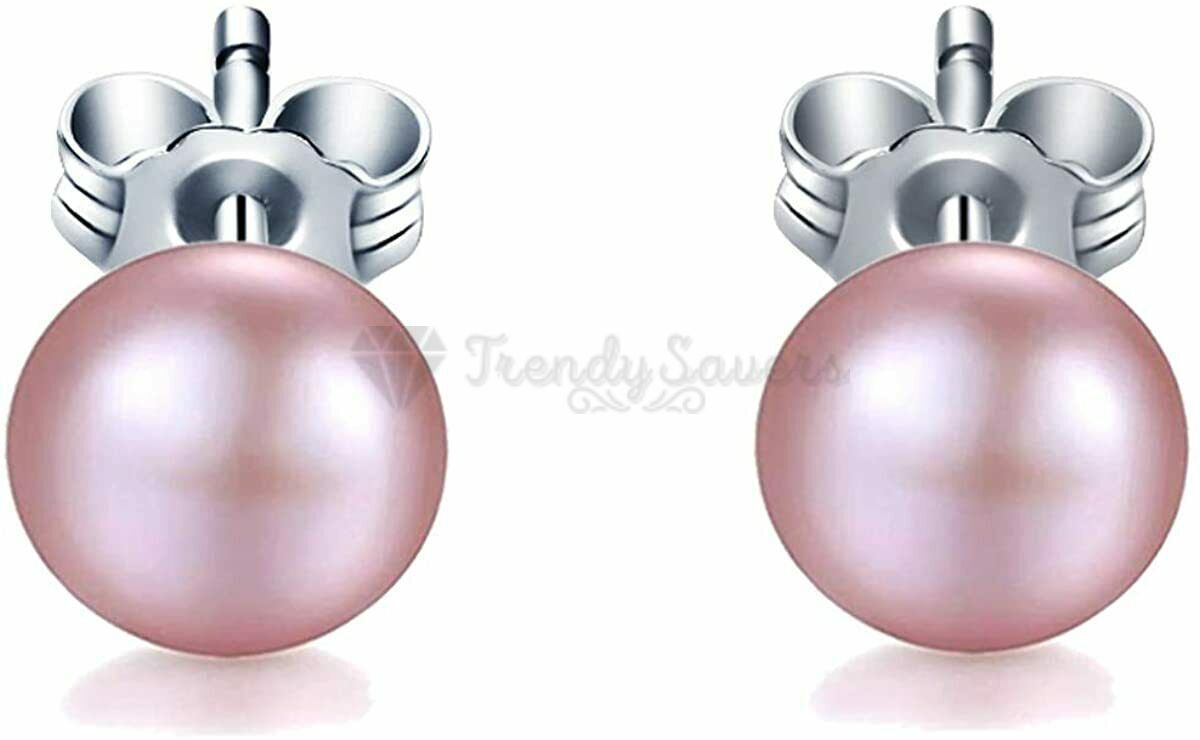 8MM Cute Chic AAA Quality Purple Pearl Stud 925 Sterling Silver Plated Earrings