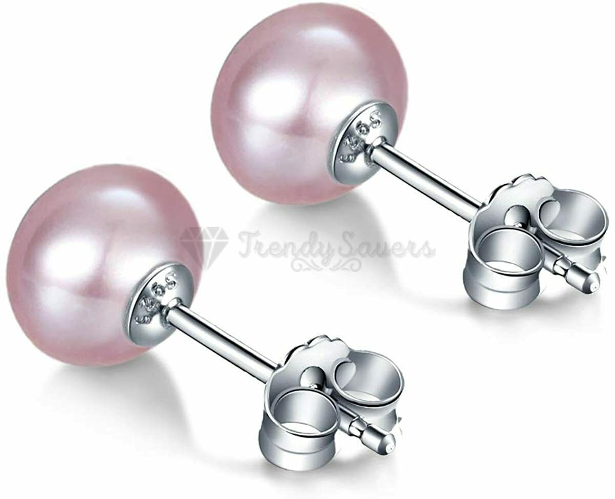 8MM Cute Chic AAA Quality Purple Pearl Stud 925 Sterling Silver Plated Earrings