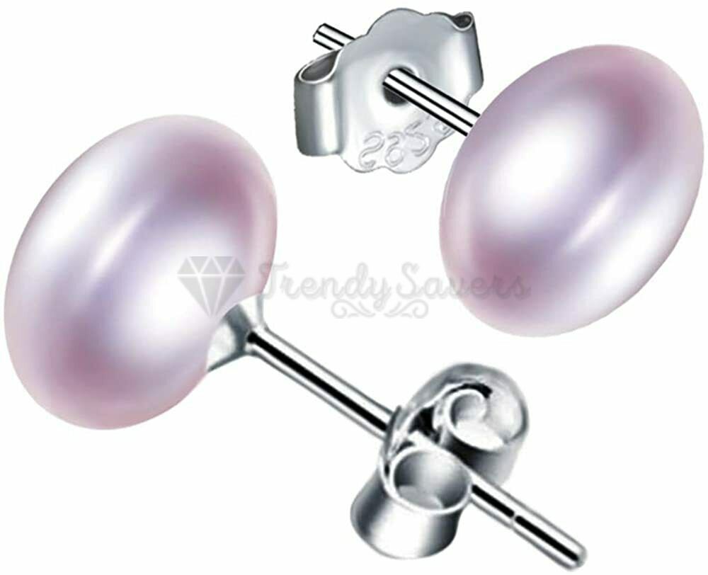 8MM Cute Chic AAA Quality Purple Pearl Stud 925 Sterling Silver Plated Earrings