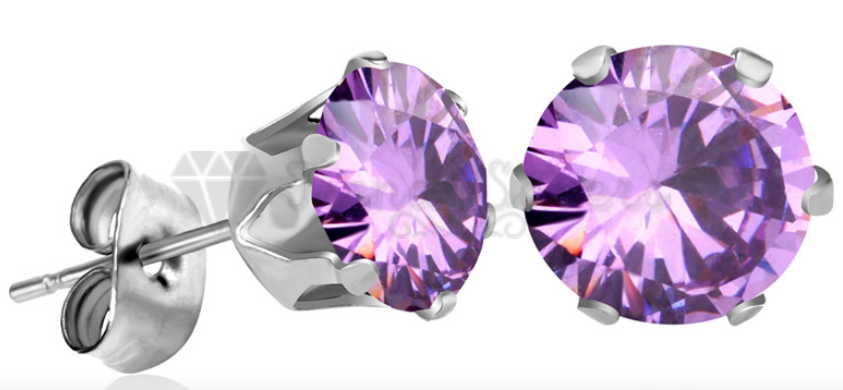 316L Surgical Steel Diamond Cut Purple Amethyst Cartilage Ear Stud Earrings 4MM