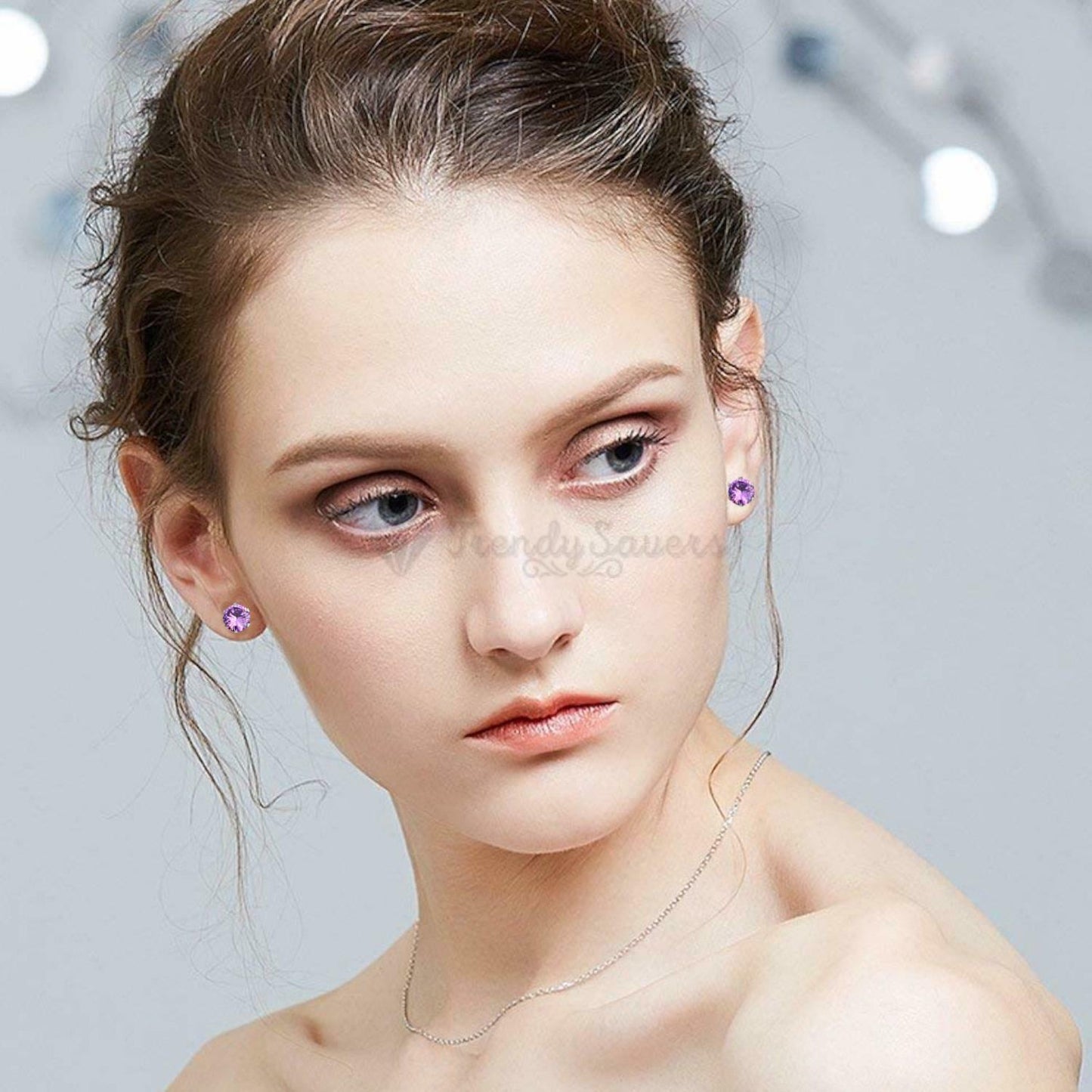 6MM Premium Quality Purple Amethyst Sleeper Stud Surgical Steel Earrings Jewelry