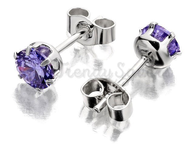 8MM Big Women Men Kids Surgical Steel Purple CZ Crystal Cartilage Stud Earrings