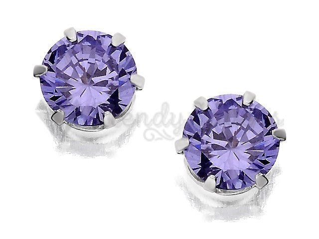 8MM Big Women Men Kids Surgical Steel Purple CZ Crystal Cartilage Stud Earrings