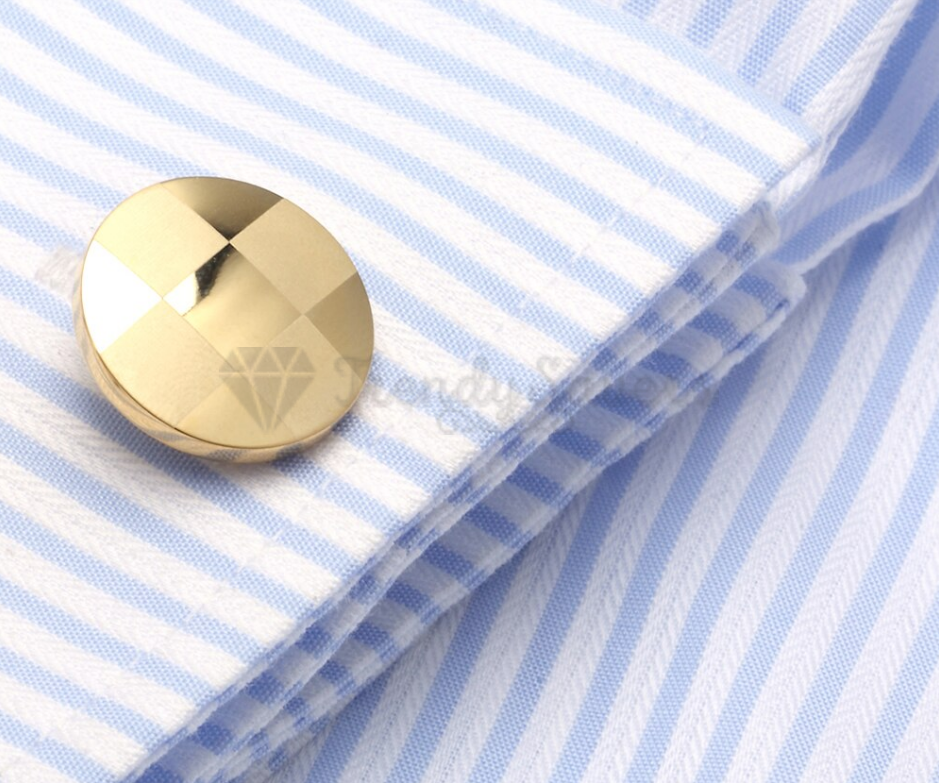 Gold Stainless Steel Small Round Checker Patterned Cuff Link Cufflink Mens Gift