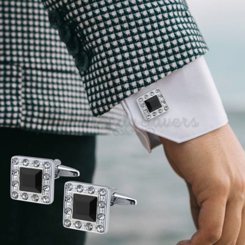 Shiny Classic Black Square Crystal Cufflinks Business Wedding Gifts Cuff Links