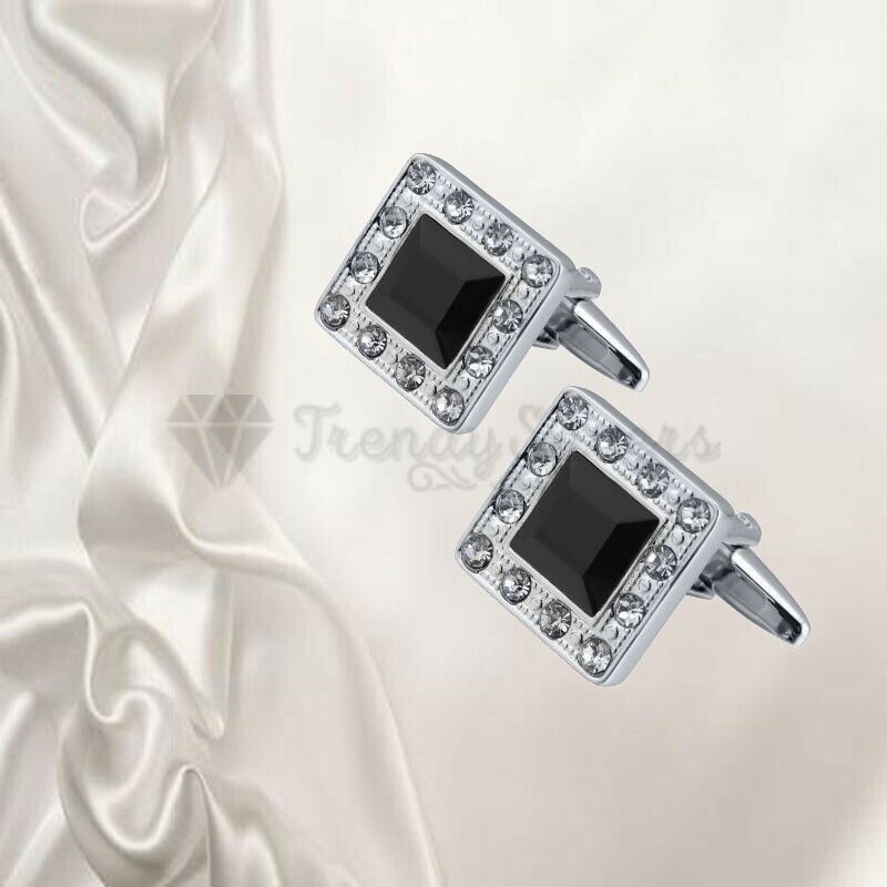 Shiny Classic Black Square Crystal Cufflinks Business Wedding Gifts Cuff Links