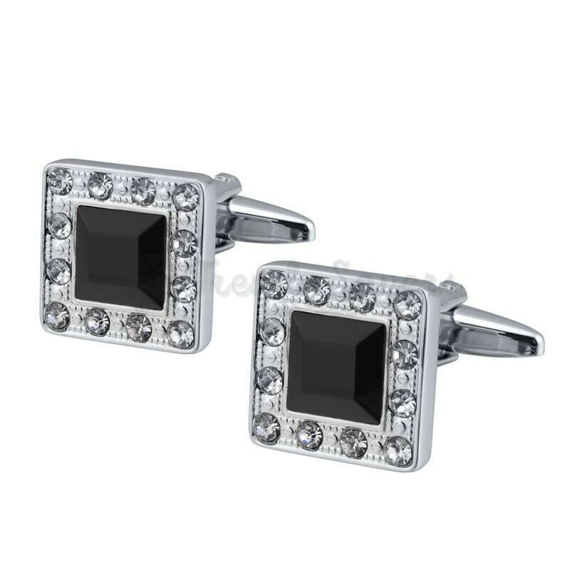 Shiny Classic Black Square Crystal Cufflinks Business Wedding Gifts Cuff Links