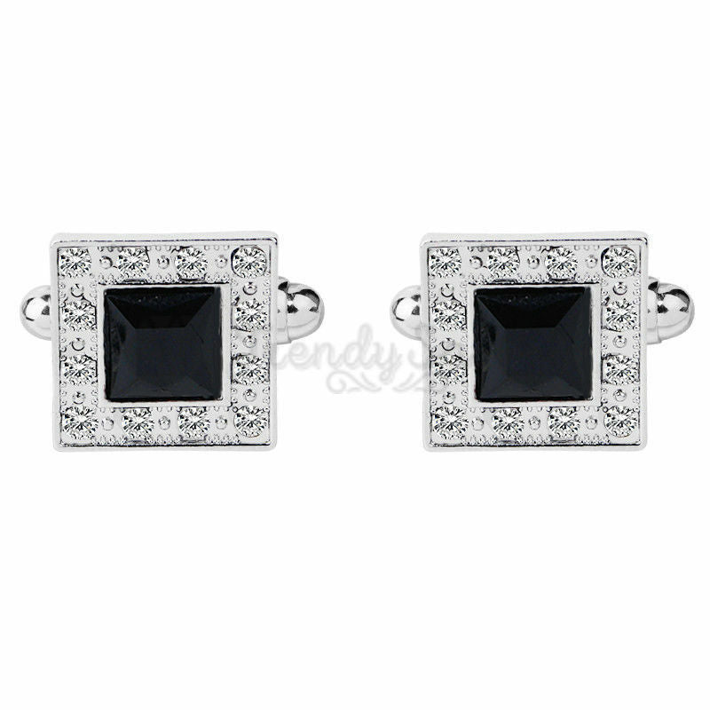 Shiny Classic Black Square Crystal Cufflinks Business Wedding Gifts Cuff Links