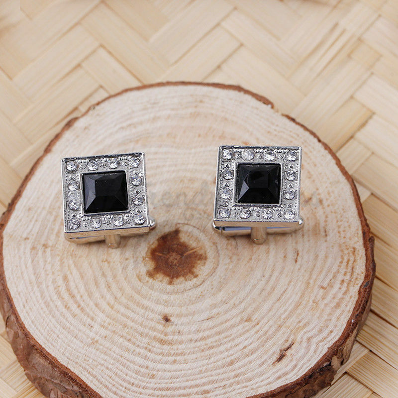 Shiny Classic Black Square Crystal Cufflinks Business Wedding Gifts Cuff Links