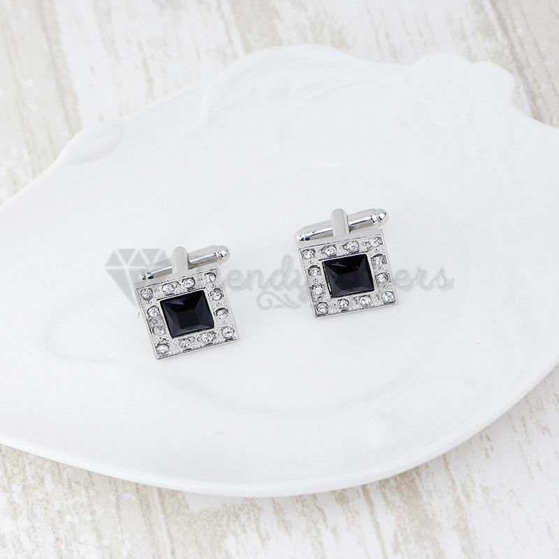 Shiny Classic Black Square Crystal Cufflinks Business Wedding Gifts Cuff Links