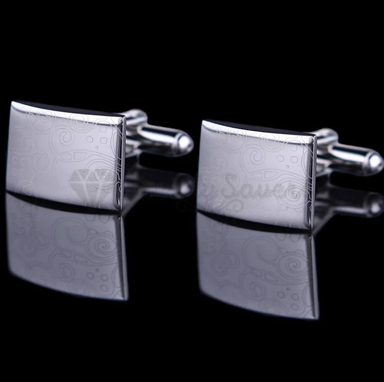 Mens Classic Wedding Business Work Formal Cuff Link Rectangle Engraved Cufflinks