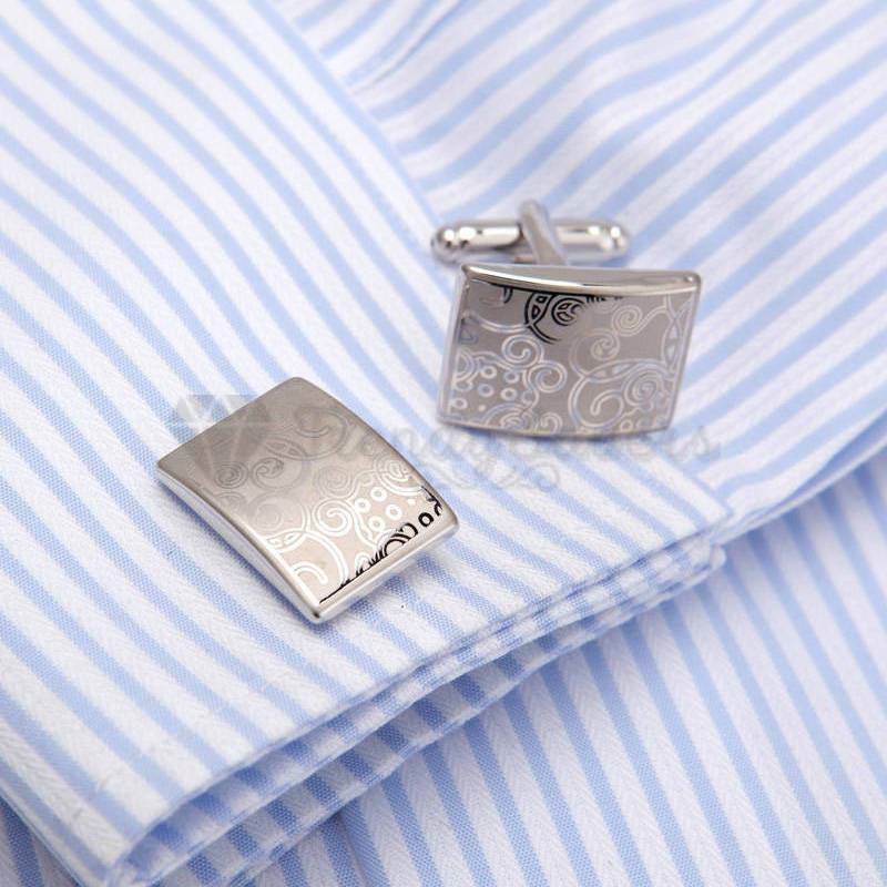 Mens Classic Wedding Business Work Formal Cuff Link Rectangle Engraved Cufflinks