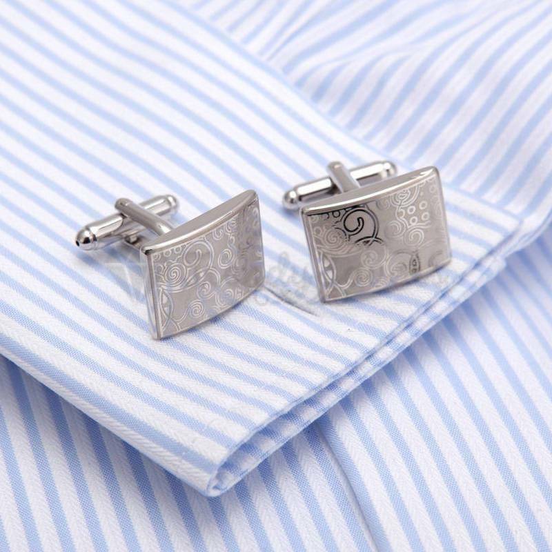 Mens Classic Wedding Business Work Formal Cuff Link Rectangle Engraved Cufflinks