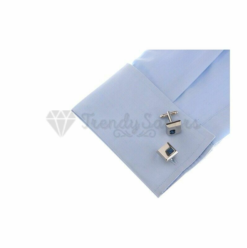 Silver Small Black Onyx Gemstone Square Cuff Link Mens Stainless Steel Cufflinks