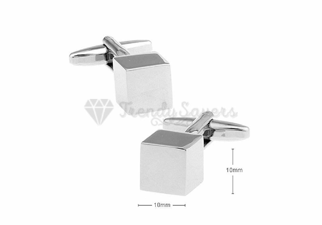 Mens Boys Stainless Steel Business Shirt Silver Square Cube Cuff Link Cufflink