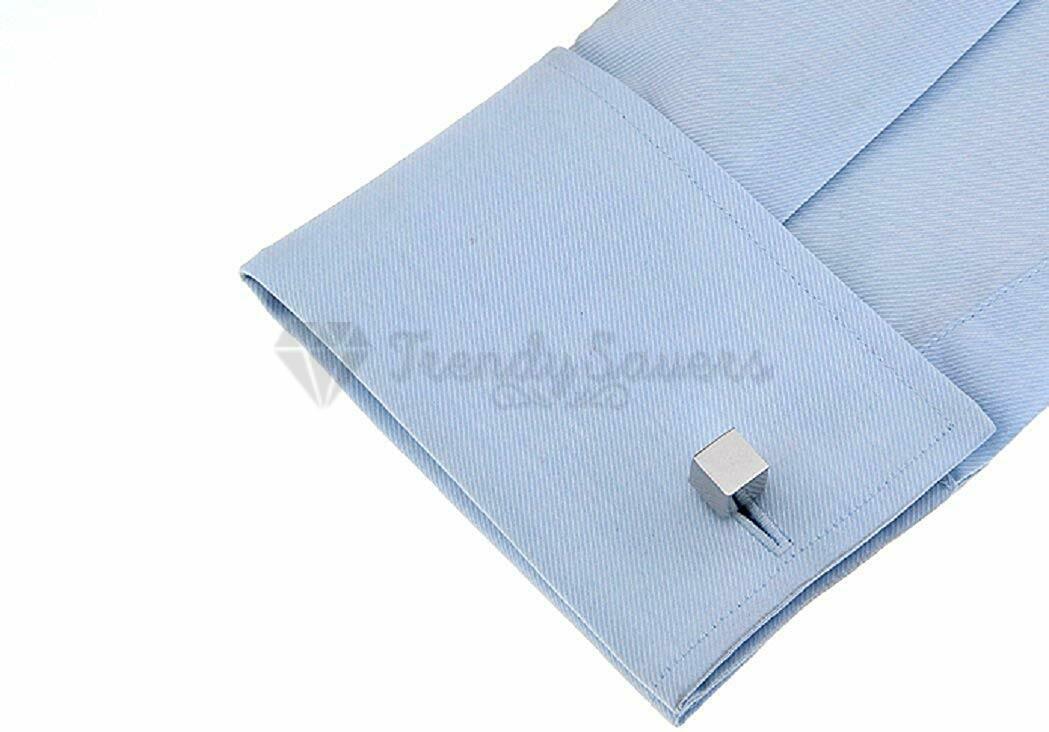 Mens Boys Stainless Steel Business Shirt Silver Square Cube Cuff Link Cufflink