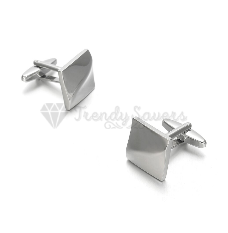 Silver Plated Square Shape Cuff Link Cufflink Shirt Wedding Suit Mens Accessory