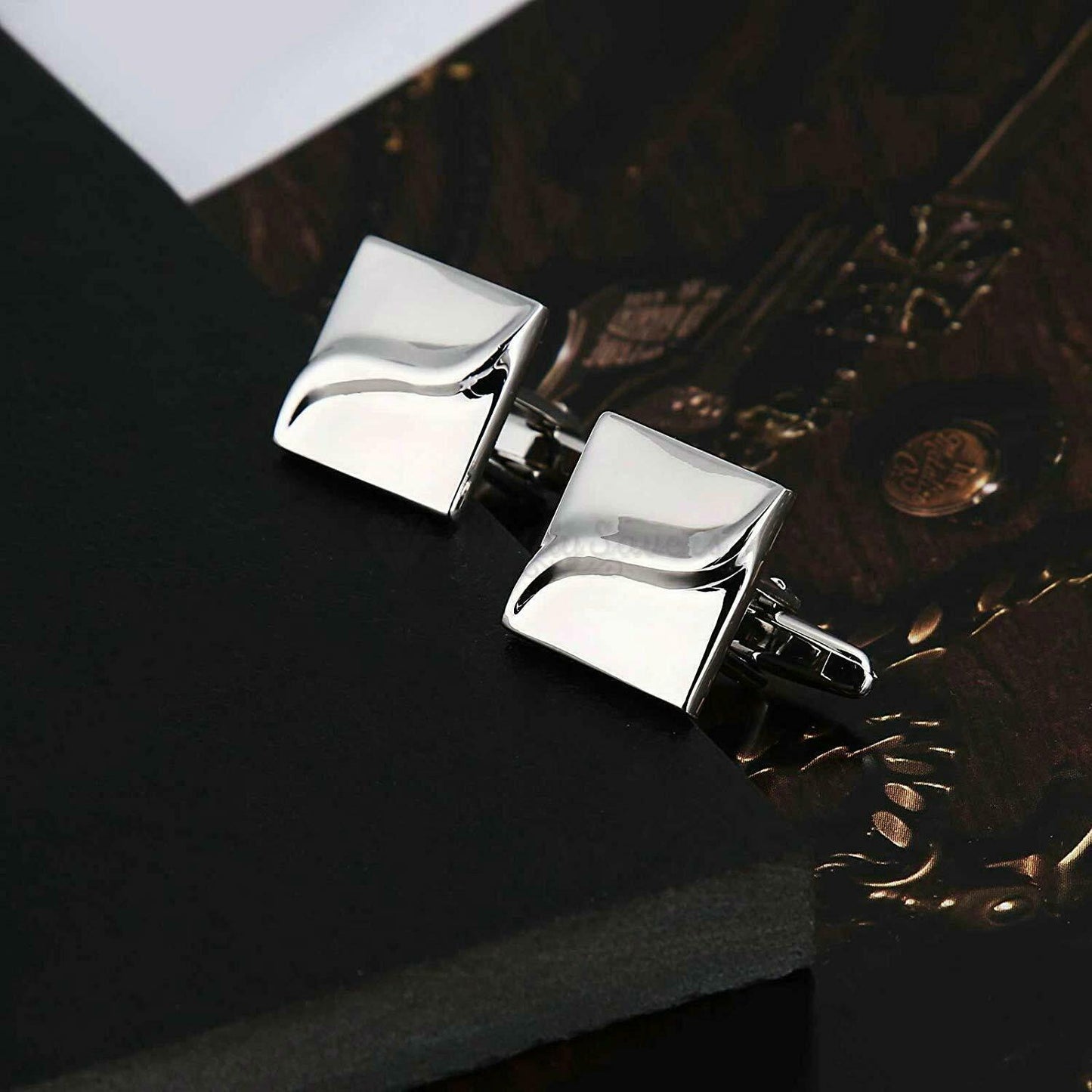 Silver Plated Square Shape Cuff Link Cufflink Shirt Wedding Suit Mens Accessory