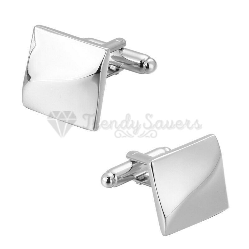 Silver Plated Square Shape Cuff Link Cufflink Shirt Wedding Suit Mens Accessory