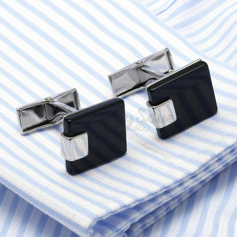 Classic Black Square Stainless Steel Cufflink Cuff Link Wedding Formal Business