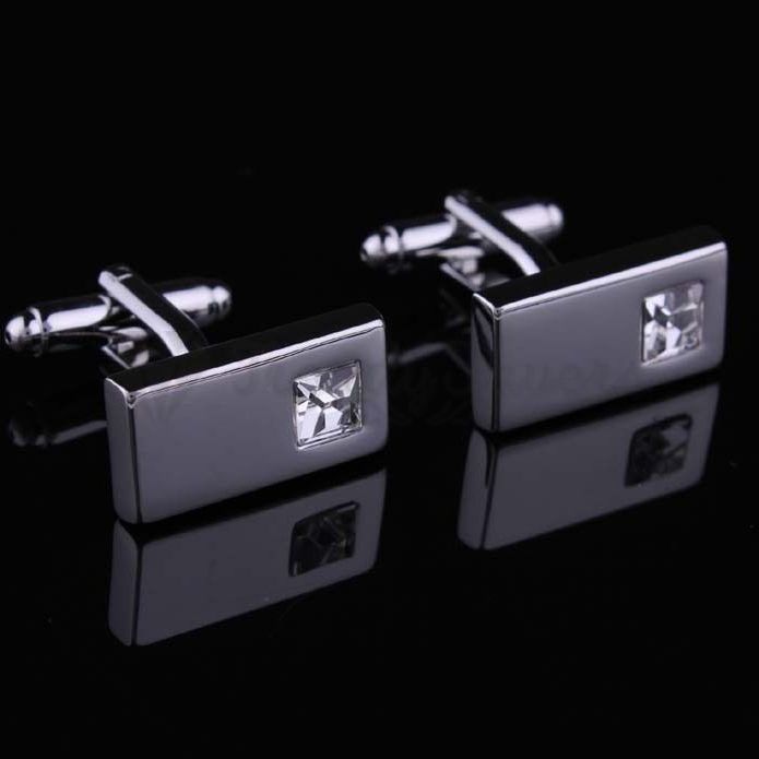 Stainless Steel Silver Plated White Crystal Cufflink Men Wedding Gift Cuff Links