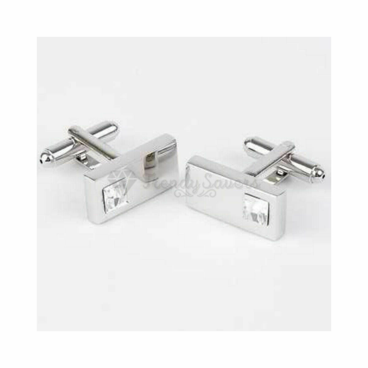 Stainless Steel Silver Plated White Crystal Cufflink Men Wedding Gift Cuff Links