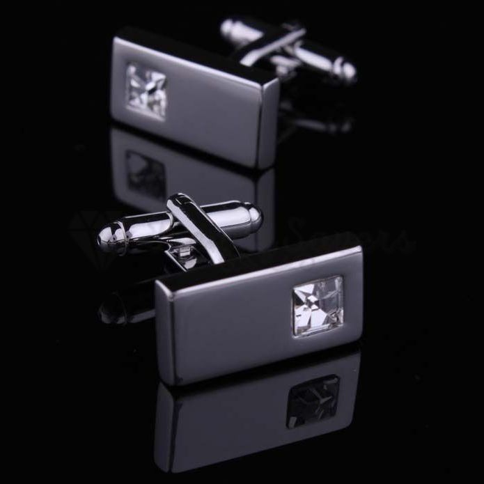 Stainless Steel Silver Plated White Crystal Cufflink Men Wedding Gift Cuff Links