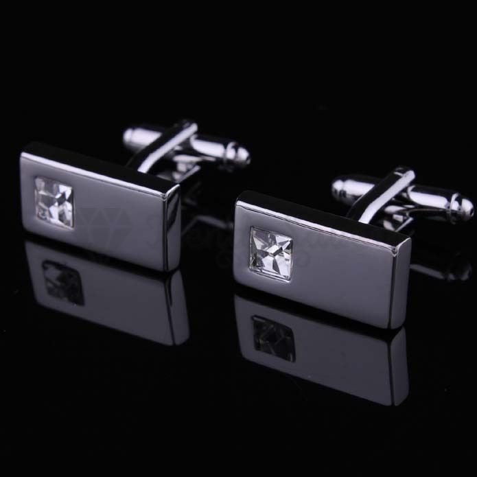 Stainless Steel Silver Plated White Crystal Cufflink Men Wedding Gift Cuff Links
