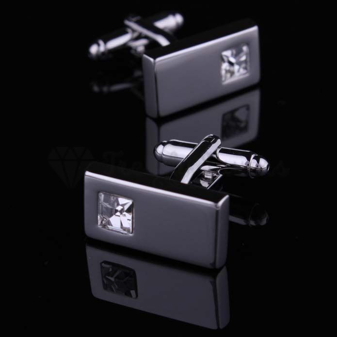Stainless Steel Silver Plated White Crystal Cufflink Men Wedding Gift Cuff Links