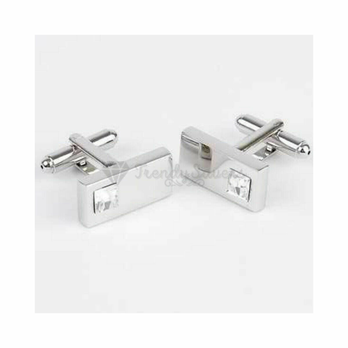 Stainless Steel Silver Plated White Crystal Cufflink Men Wedding Gift Cuff Links