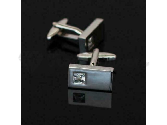 Stainless Steel Silver Plated White Crystal Cufflink Men Wedding Gift Cuff Links