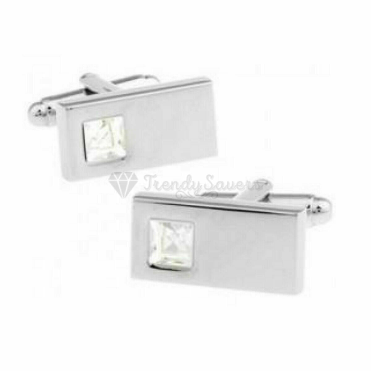 Stainless Steel Silver Plated White Crystal Cufflink Men Wedding Gift Cuff Links