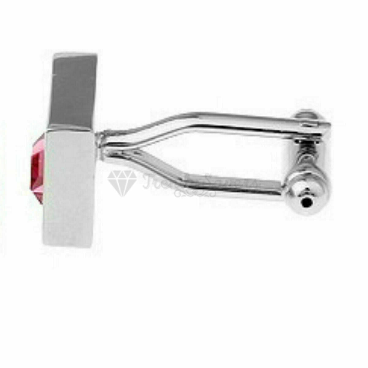 Luxury Men's Stainless Steel Cufflinks Pink CZ Cuff Link Wedding Gift Jewellery