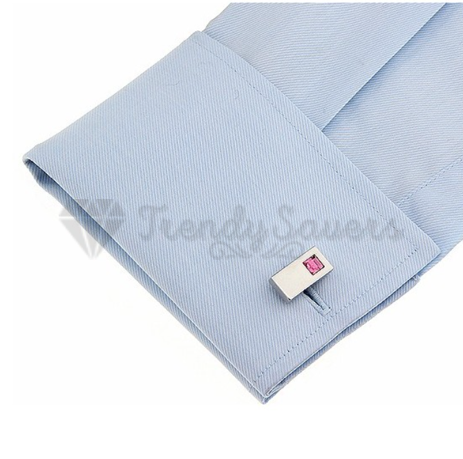 Luxury Men's Stainless Steel Cufflinks Pink CZ Cuff Link Wedding Gift Jewellery