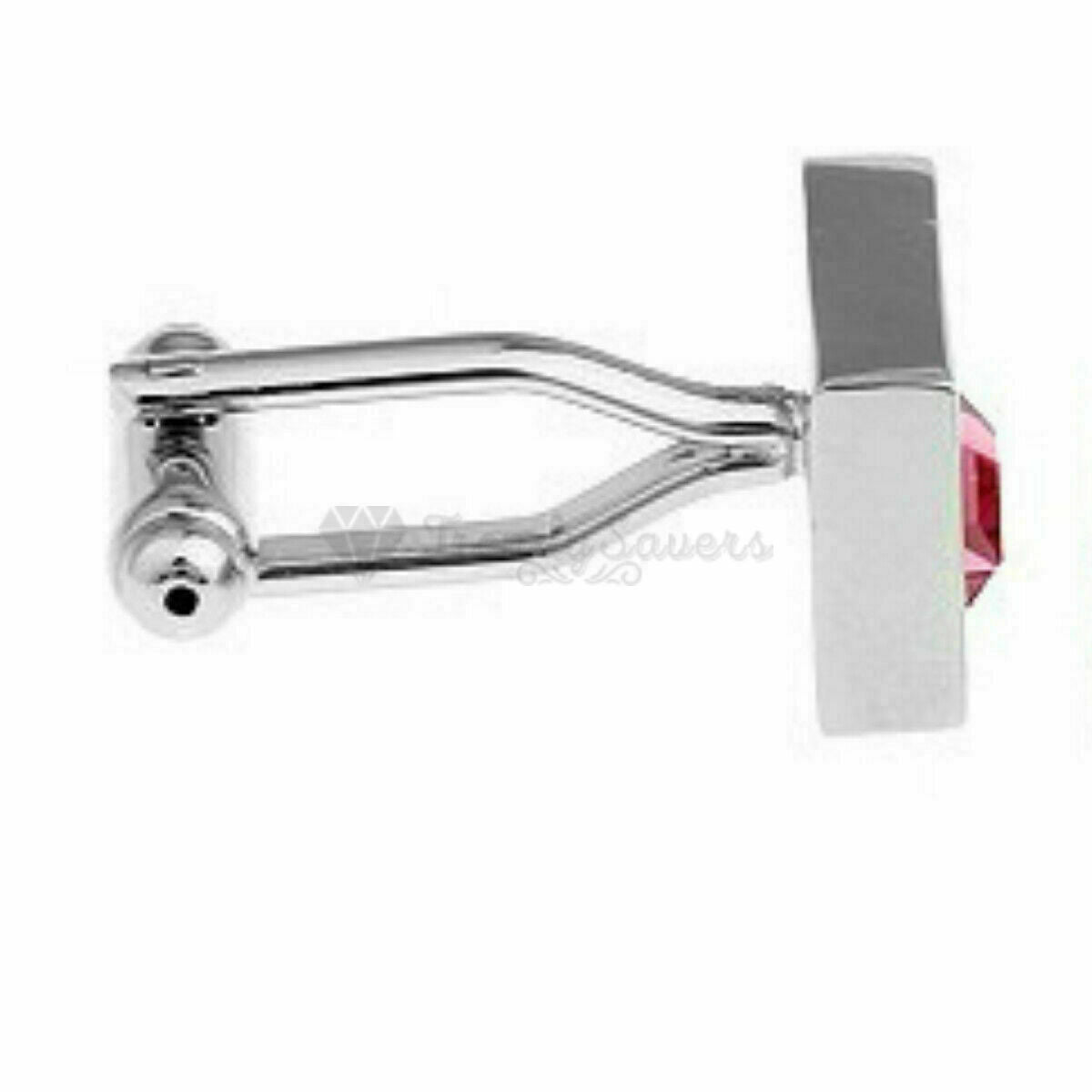 Luxury Men's Stainless Steel Cufflinks Pink CZ Cuff Link Wedding Gift Jewellery