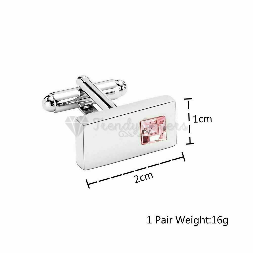 Luxury Men's Stainless Steel Cufflinks Pink CZ Cuff Link Wedding Gift Jewellery