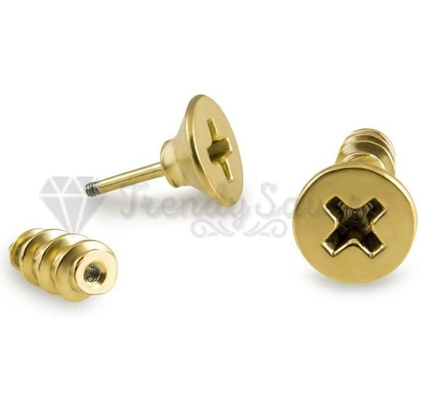 Unisex Screw Shape Ear Piercing Studs Stud Earrings Surgical Steel Gold Plated