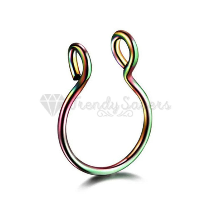 Rainbow Nose Clip On Ring Non-Piercing Fake Septum Helix Tragus Faux Piercing