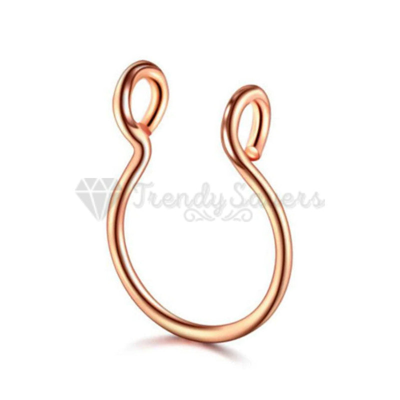 Rose Gold Fake Nose Rings Hypoallergenic Faux Septum Ring Clip On No Piercing