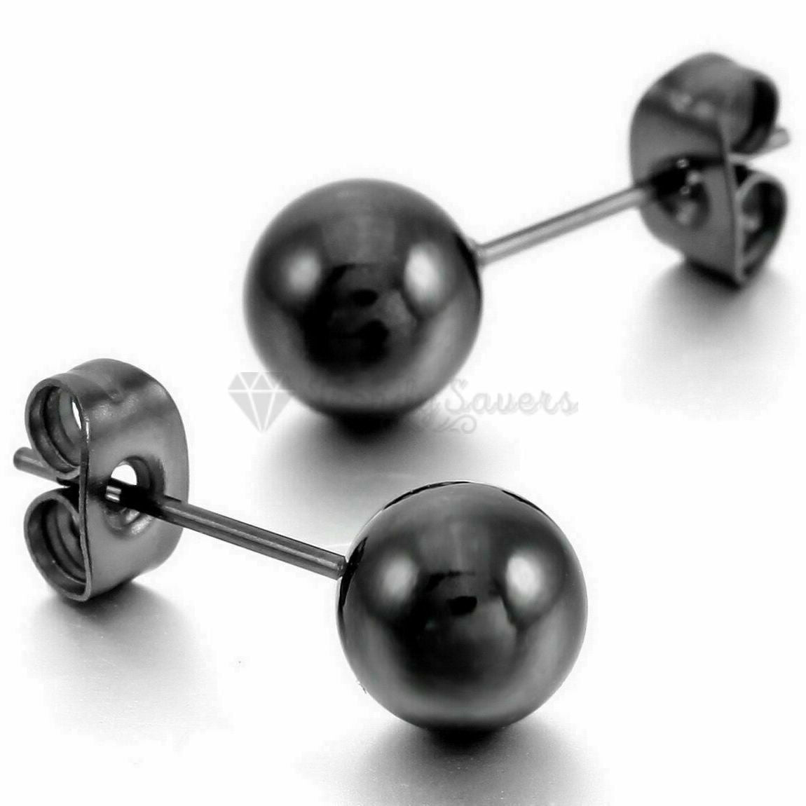 6MM Classic Punk Stainless Steel Round Black Cartilage Ball Ear Studs Earrings