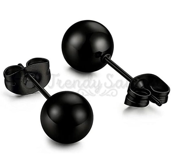 7MM Hypoallergenic Polish Round Black Cartilage Helix Ball Stud Earrings Unisex