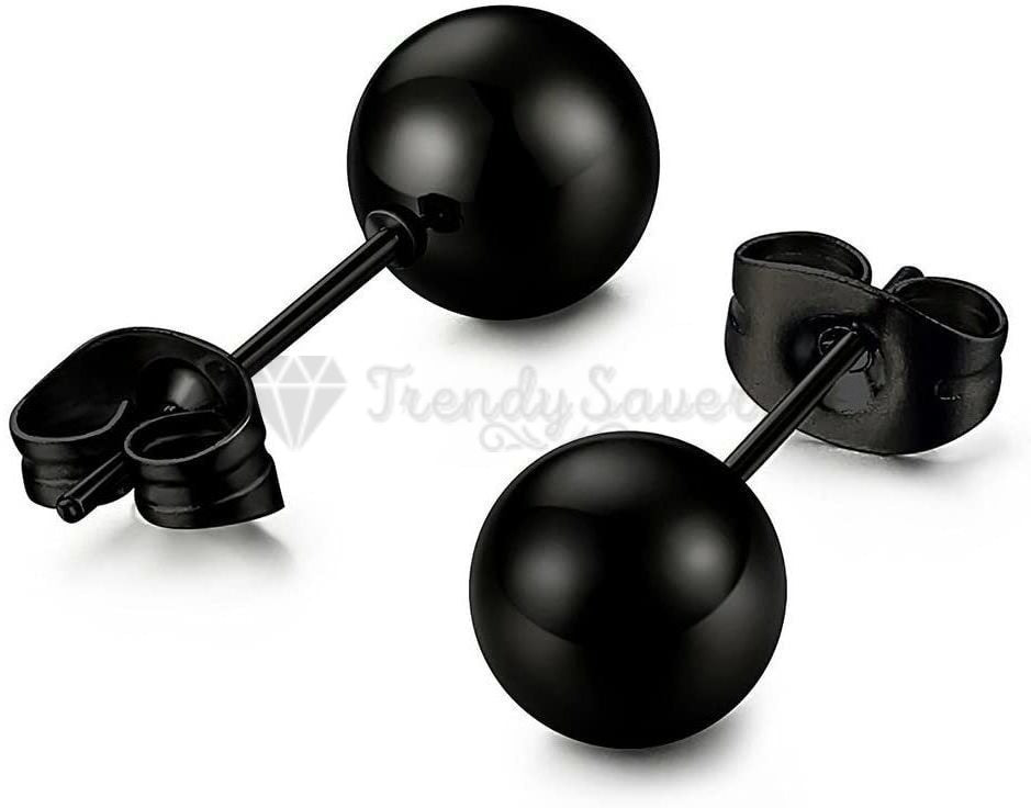 7MM Hypoallergenic Polish Round Black Cartilage Helix Ball Stud Earrings Unisex