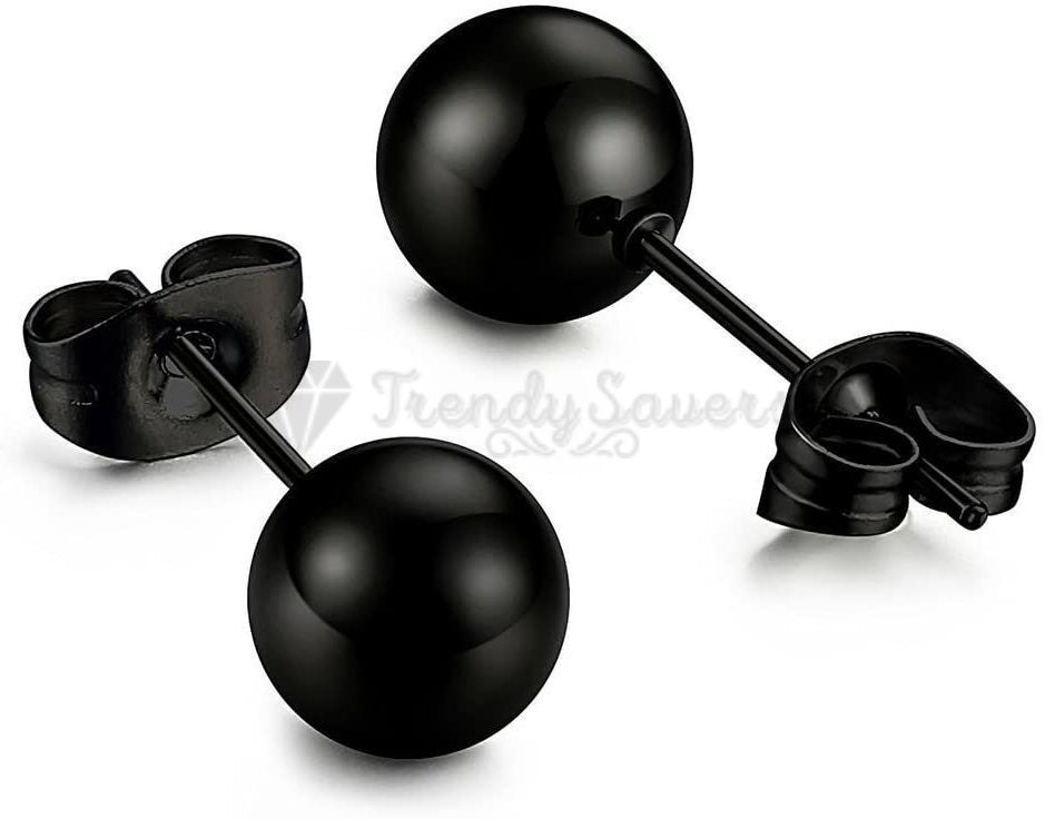 7MM Hypoallergenic Polish Round Black Cartilage Helix Ball Stud Earrings Unisex